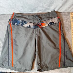 Speedo Board Shorts Mens XL Gray Orange Swim Trunks Mesh Lined 21” Outseam